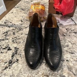 Men's Black Genuine Leather Ankle Boots Snakeskin